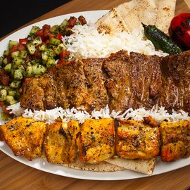 Image of CHELO KABOB BARG and CHICKEN KABOB plate